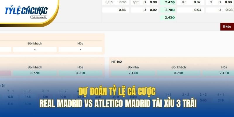 Dự đoán tỷ lệ cá cược Real Madrid vs Atletico Madrid tài xỉu 3 trái